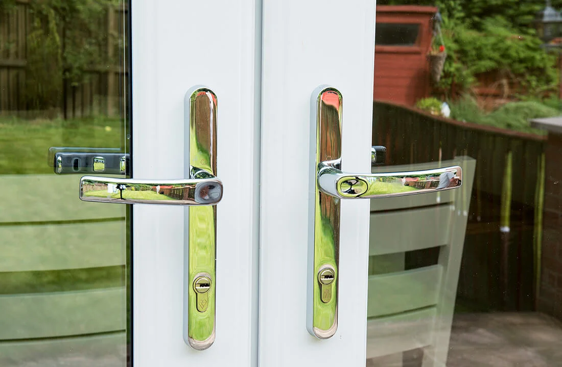 French door handle and lock detail