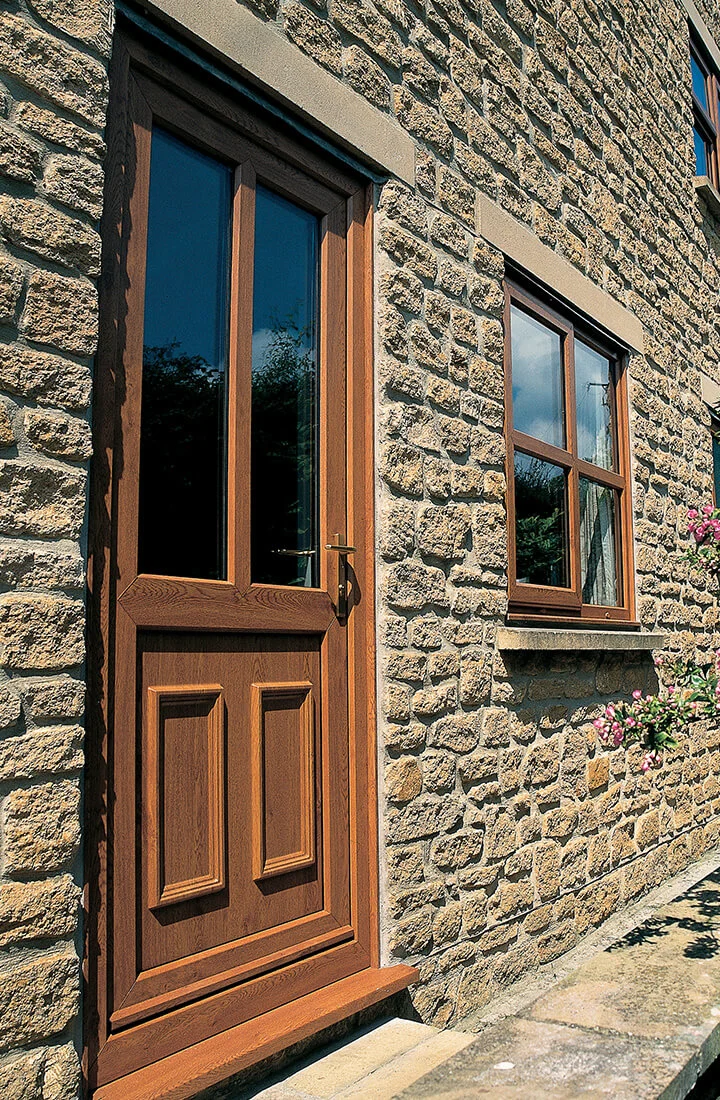 Golden oak effect entrance door
