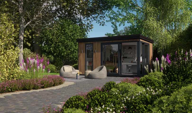 Studio View garden room set in a beautiful landscaped garden