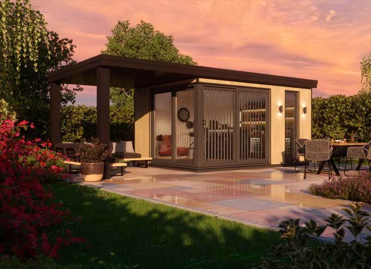 Studio Canopy garden room with gym inside and canopy outdoor area